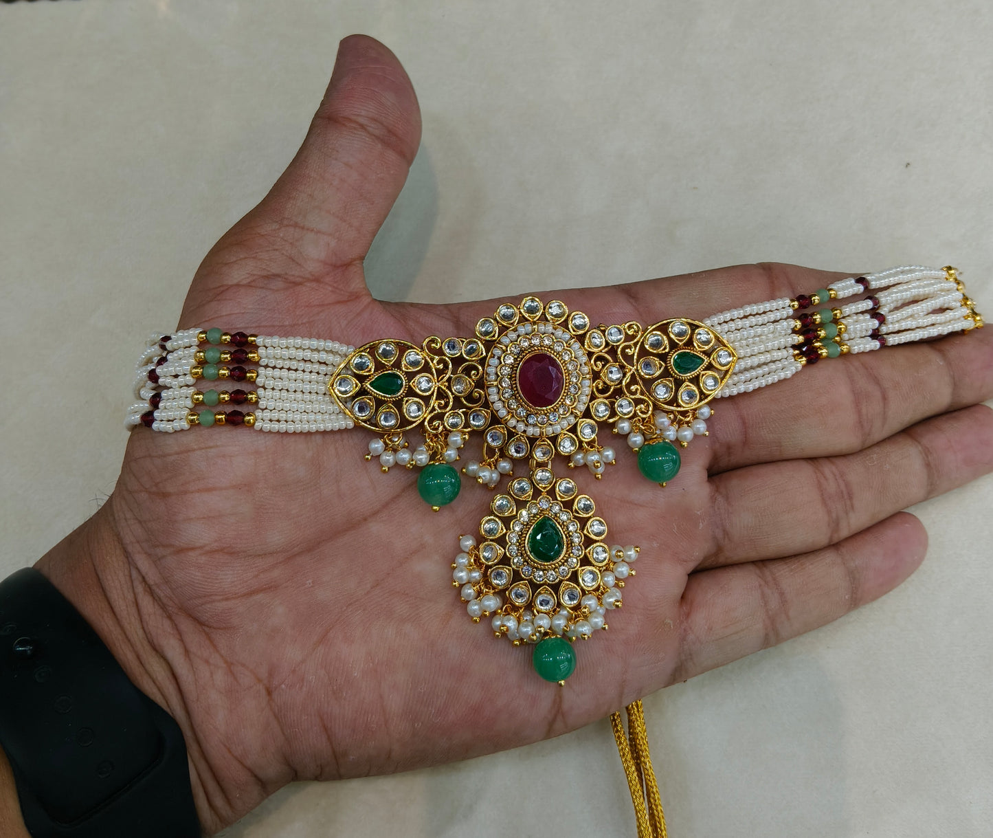Ruby Sage Green Kundan Choker Jewellery Firoh Set