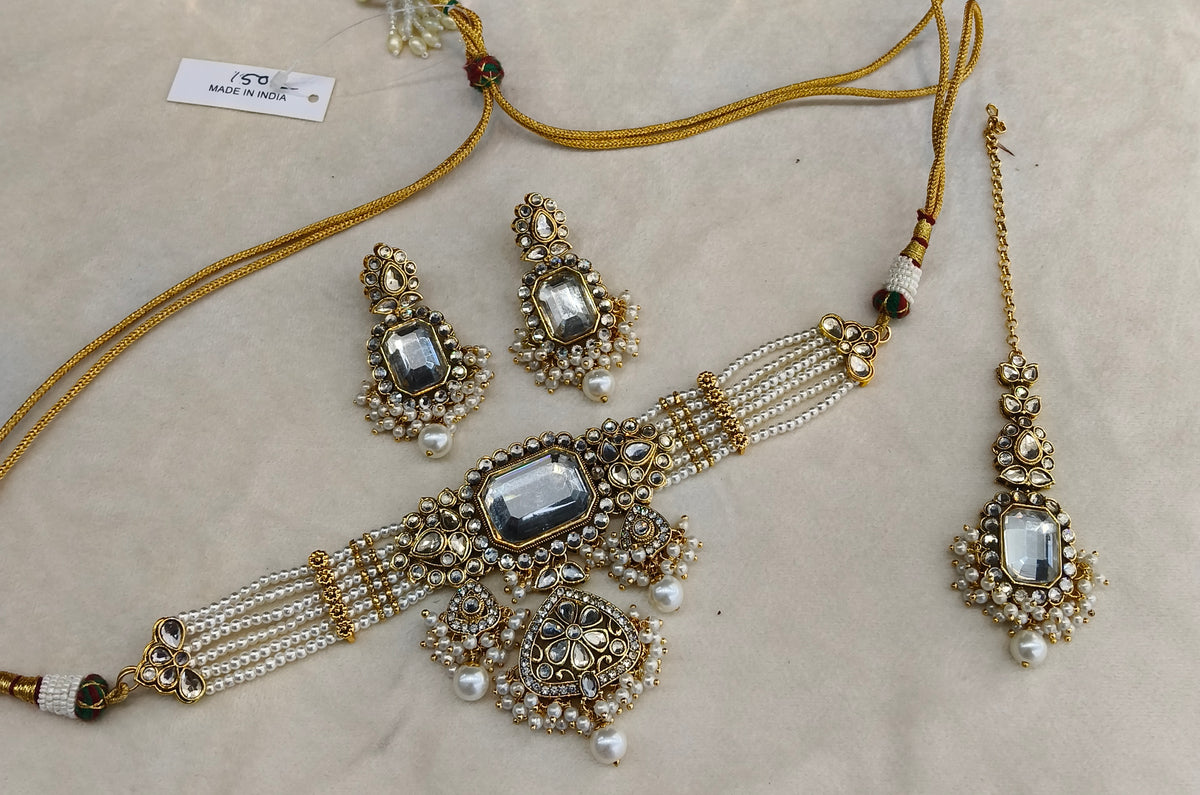 White kundan Choker Indian jewellery Gurleen sets