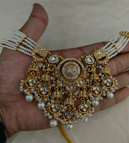 White Kundan necklace Set/ kundan Indian jewellery kundan Ravia sets