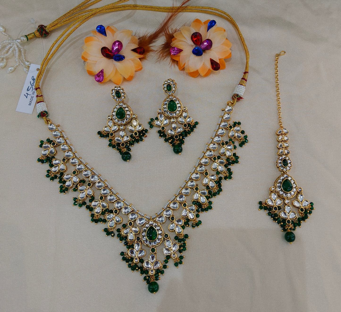 Green Kundan necklace Set/ kundan Indian jewelry kundan Shiza sets