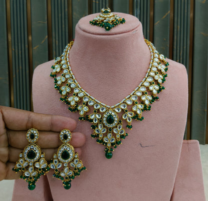 Green Kundan necklace Set/ kundan Indian jewelry kundan Shiza sets