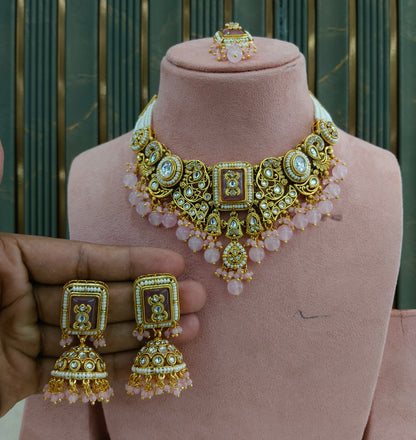 Pink Kundan necklace Set/ kundan Indian jewellery kundan Gurmeet sets