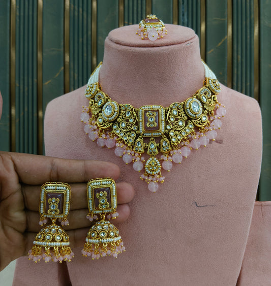 Pink Kundan necklace Set/ kundan Indian jewellery kundan Gurmeet sets