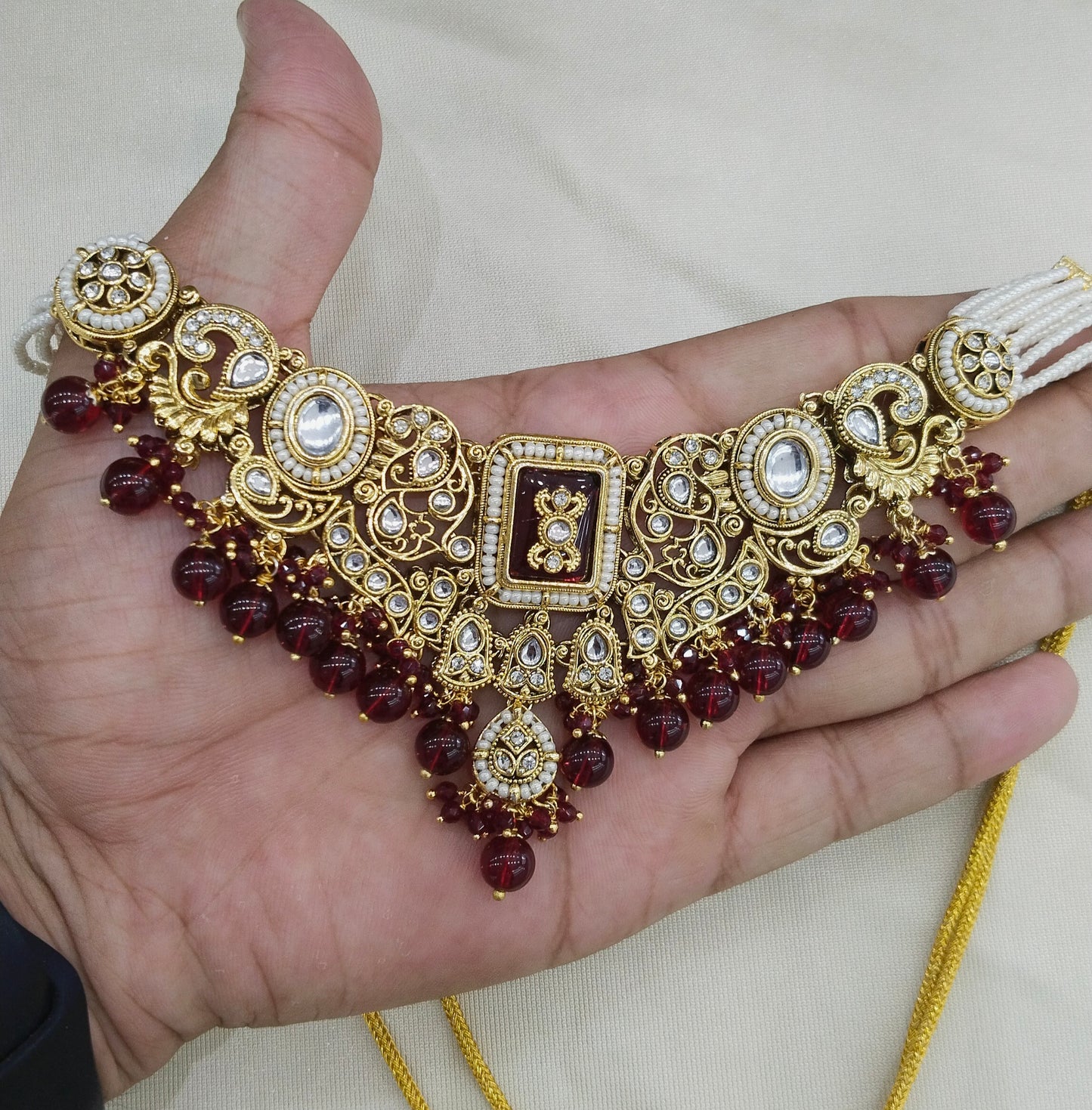 Maroon Kundan necklace Set/ kundan Indian jewellery kundan Gurmeet sets