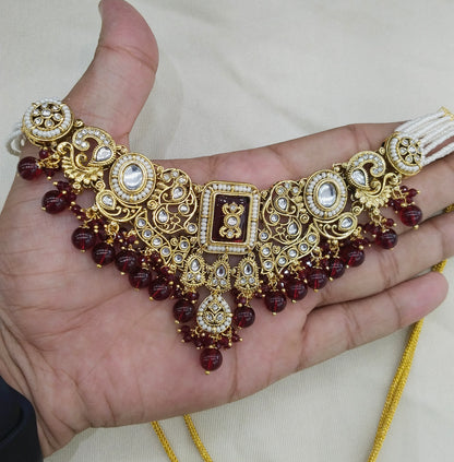 Maroon Kundan necklace Set/ kundan Indian jewellery kundan Gurmeet sets