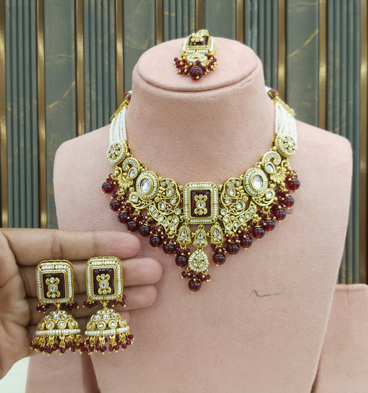Maroon Kundan necklace Set/ kundan Indian jewellery kundan Gurmeet sets