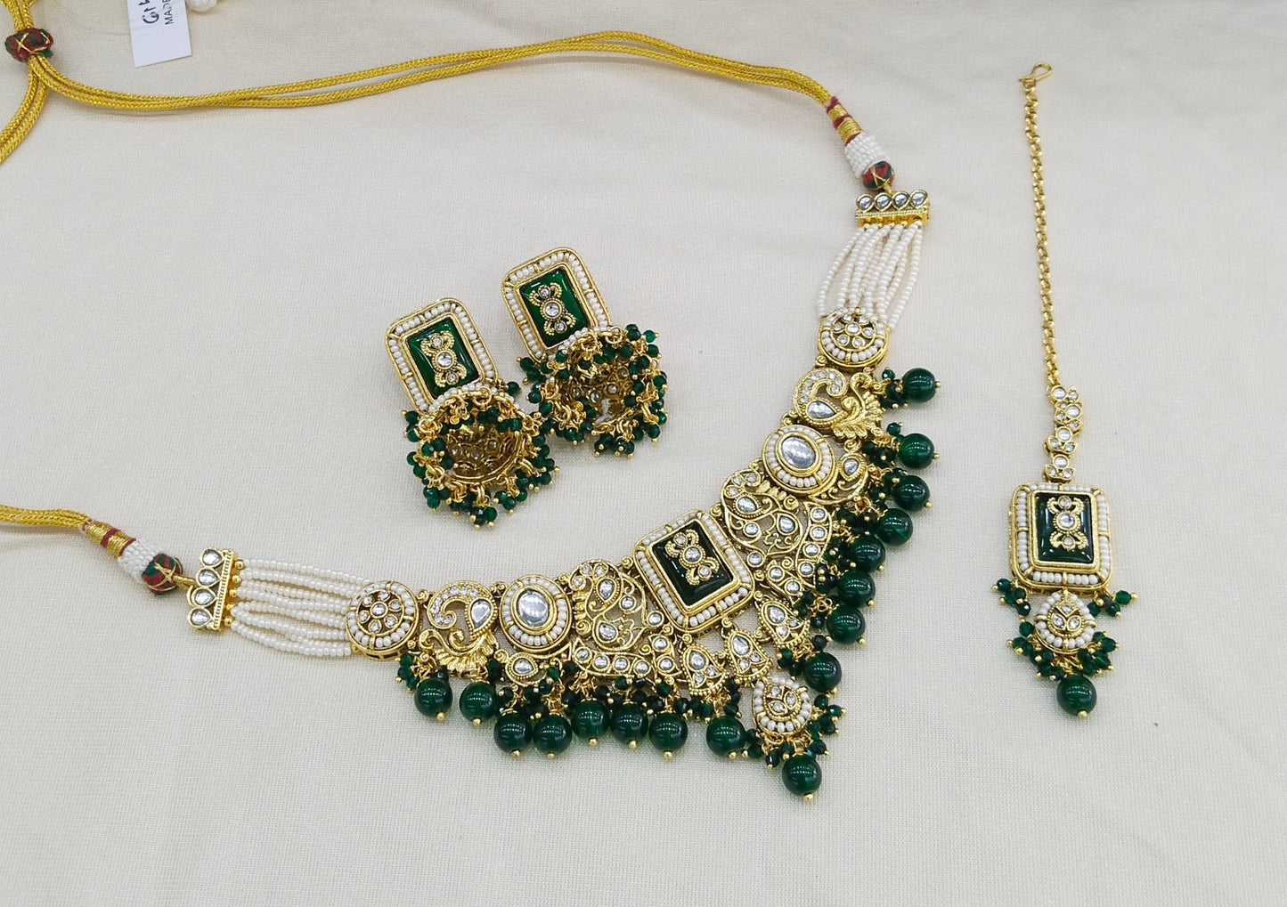 Green Kundan necklace Set/ kundan Indian jewellery kundan Gurmeet sets