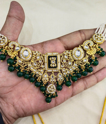 Green Kundan necklace Set/ kundan Indian jewellery kundan Gurmeet sets