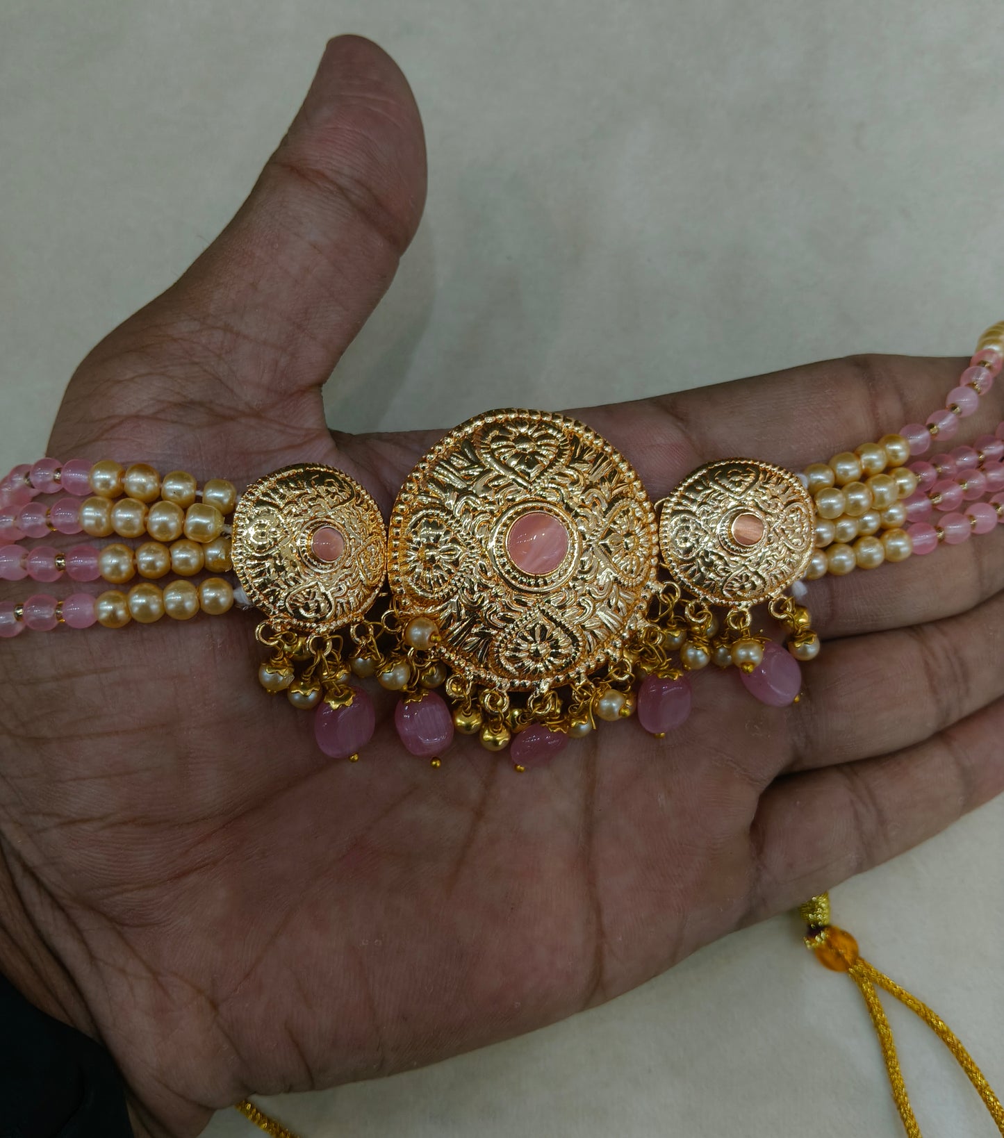 Pink Gold Jadau Punjabi Style Necklace Indian Jewellery Jack Set