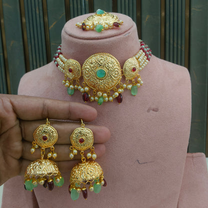 Ruby Mint Gold Jadau Punjabi Style Necklace Indian Jewellery Jack Set