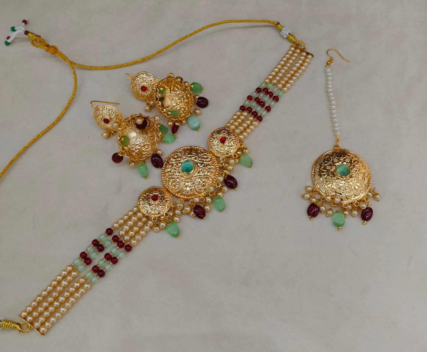 Ruby Mint Gold Jadau Punjabi Style Necklace Indian Jewellery Jack Set