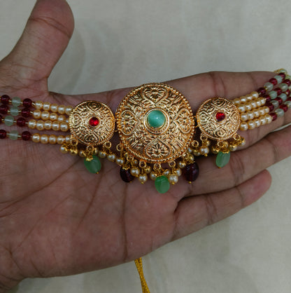 Ruby Mint Gold Jadau Punjabi Style Necklace Indian Jewellery Jack Set