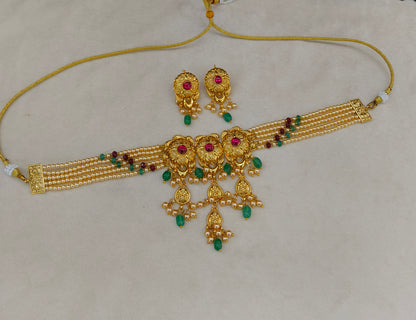 Ruby Sage Green Gold Jadau Punjabi Style Necklace Indian Jewellery Smith Set