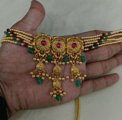 Ruby Sage Green Gold Jadau Punjabi Style Necklace Indian Jewellery Smith Set