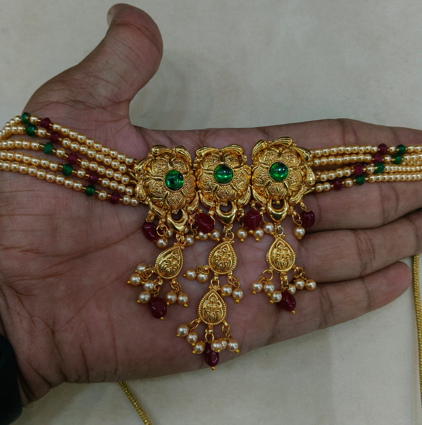 Ruby Green Gold Jadau Punjabi Style Necklace Indian Jewellery Smith Set
