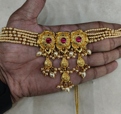Ruby Gold Jadau Punjabi Style Necklace Indian Jewellery Smith Set