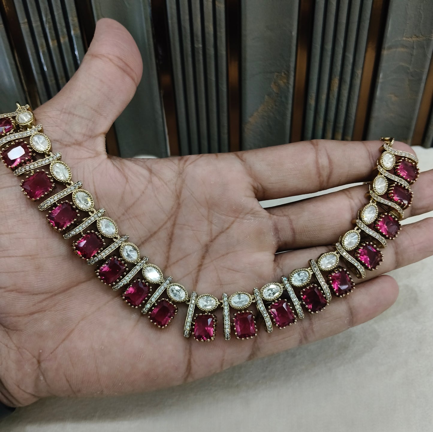 Ruby Moissanite Kundan Necklace Jewellery Nimy Set