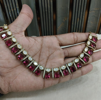 Ruby Moissanite Kundan Necklace Jewellery Nimy Set