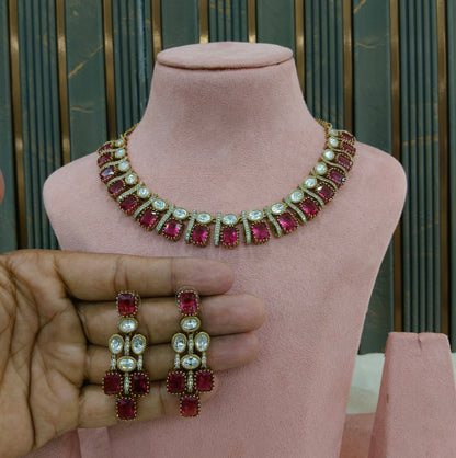 Ruby Moissanite Kundan Necklace Jewellery Nimy Set