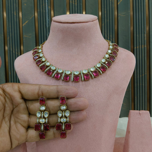 Ruby Moissanite Kundan Necklace Jewellery Nimy Set