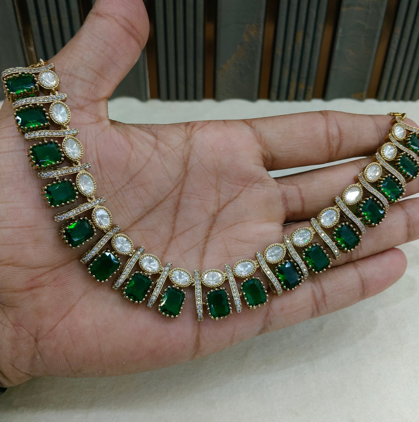 Green Moissanite Kundan Necklace Jewellery Nimy Set