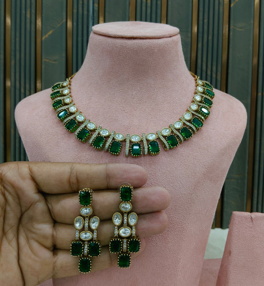 Green Moissanite Kundan Necklace Jewellery Nimy Set