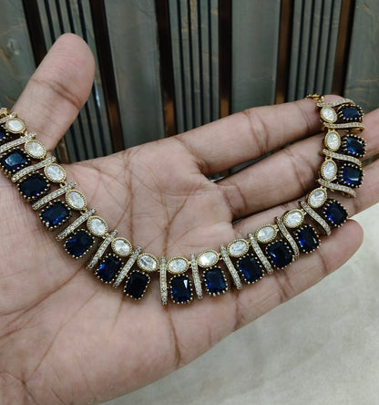 Blue Moissanite Kundan Necklace Jewellery Nimy Set