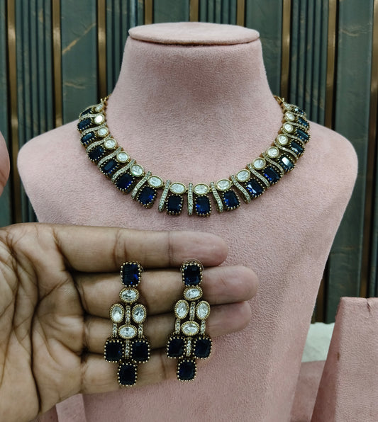Blue Moissanite Kundan Necklace Jewellery Nimy Set
