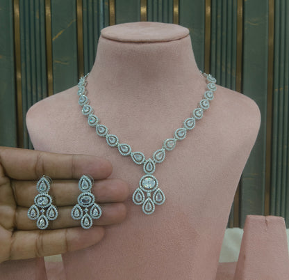 Silver American Diamond AD  Necklace Nicki Set