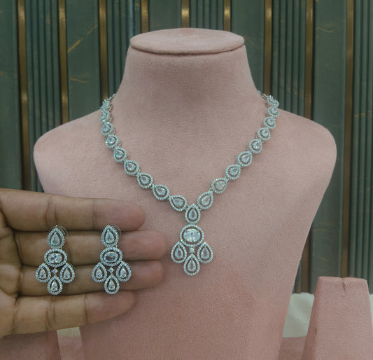 Silver American Diamond AD  Necklace Nicki Set