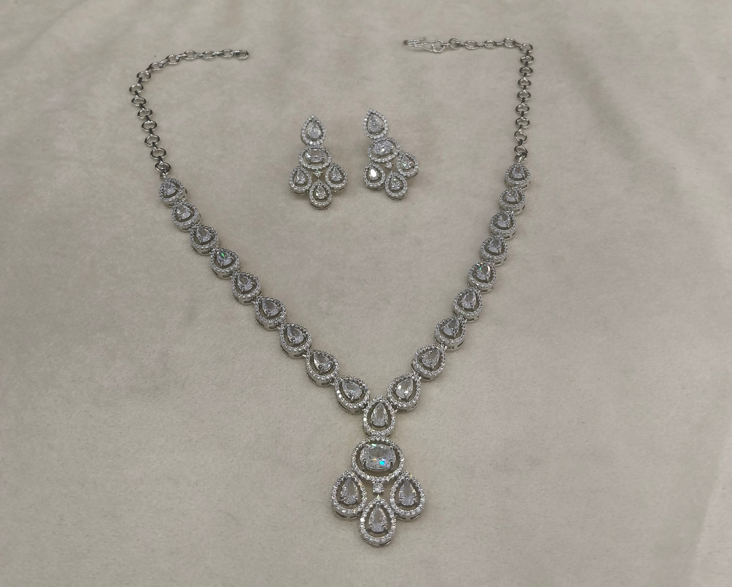 Silver American Diamond AD  Necklace Nicki Set