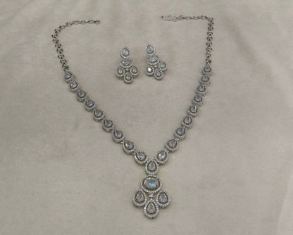 Silver American Diamond AD  Necklace Nicki Set