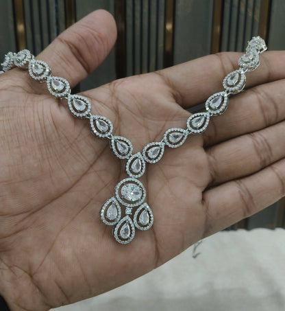 Silver American Diamond AD  Necklace Nicki Set