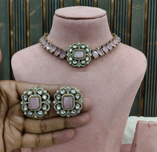 Pink Moissanite Kundan Necklace Jewellery Soma Set
