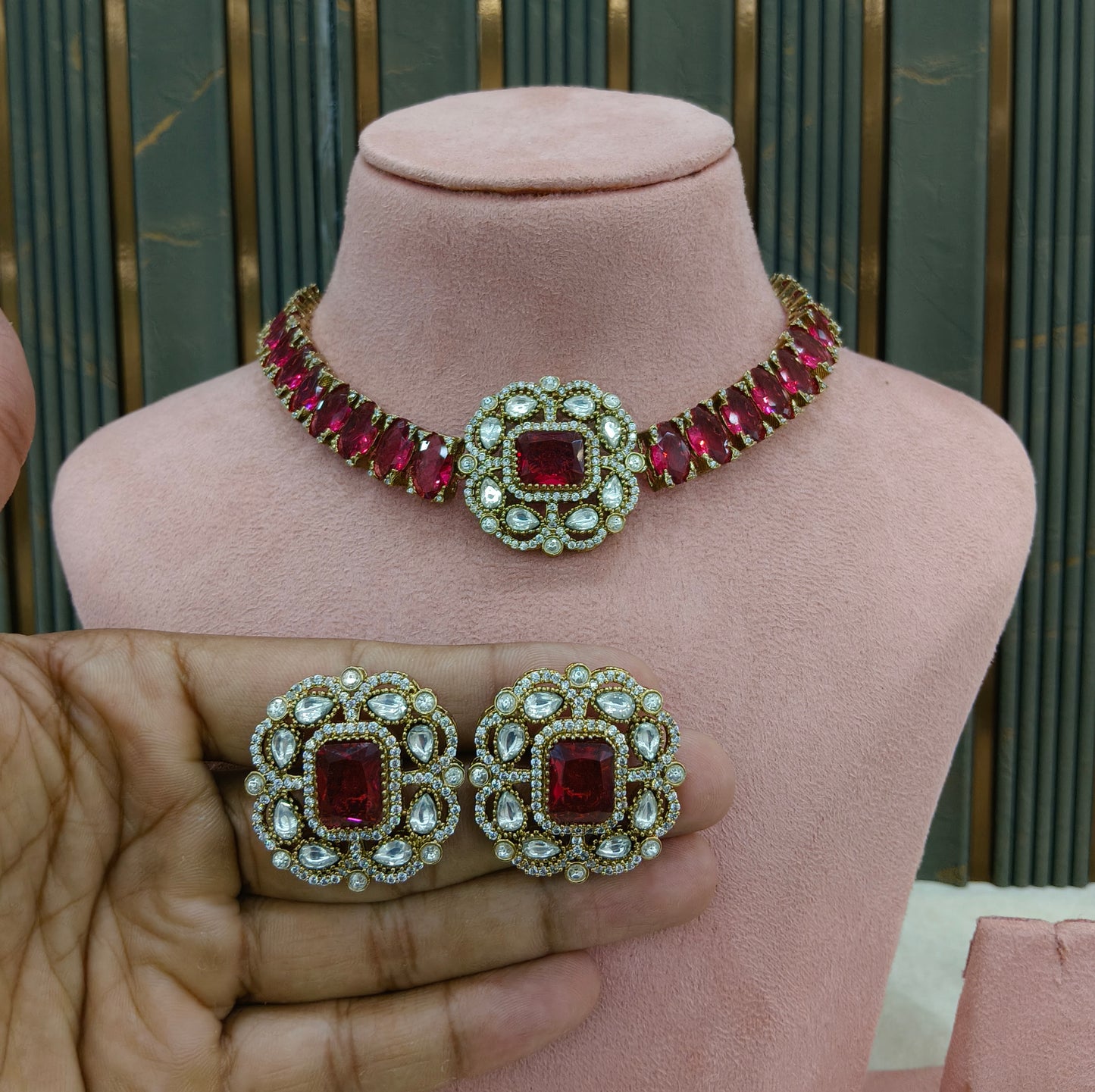 Ruby Moissanite Kundan Necklace Jewellery Soma Set