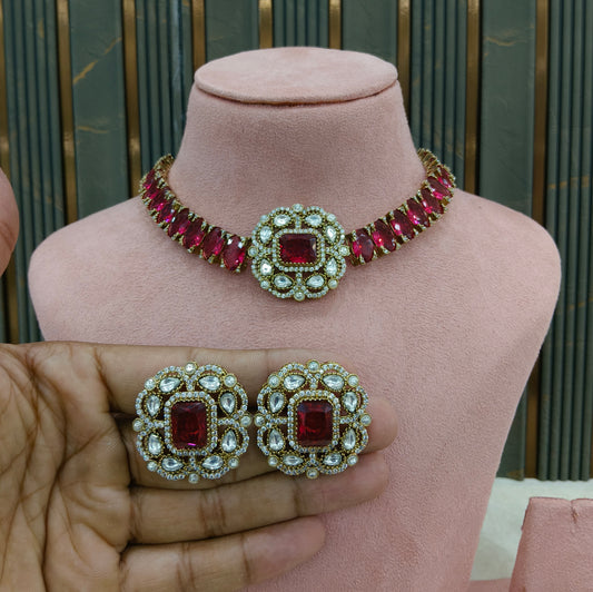 Ruby Moissanite Kundan Necklace Jewellery Soma Set