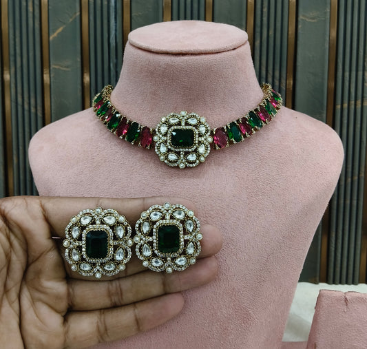 Ruby Green Moissanite Kundan Necklace Jewellery Soma Set