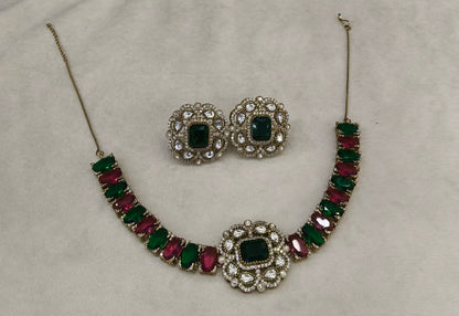 Ruby Green Moissanite Kundan Necklace Jewellery Soma Set