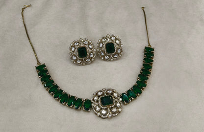 Green Moissanite Kundan Necklace Jewellery Soma Set