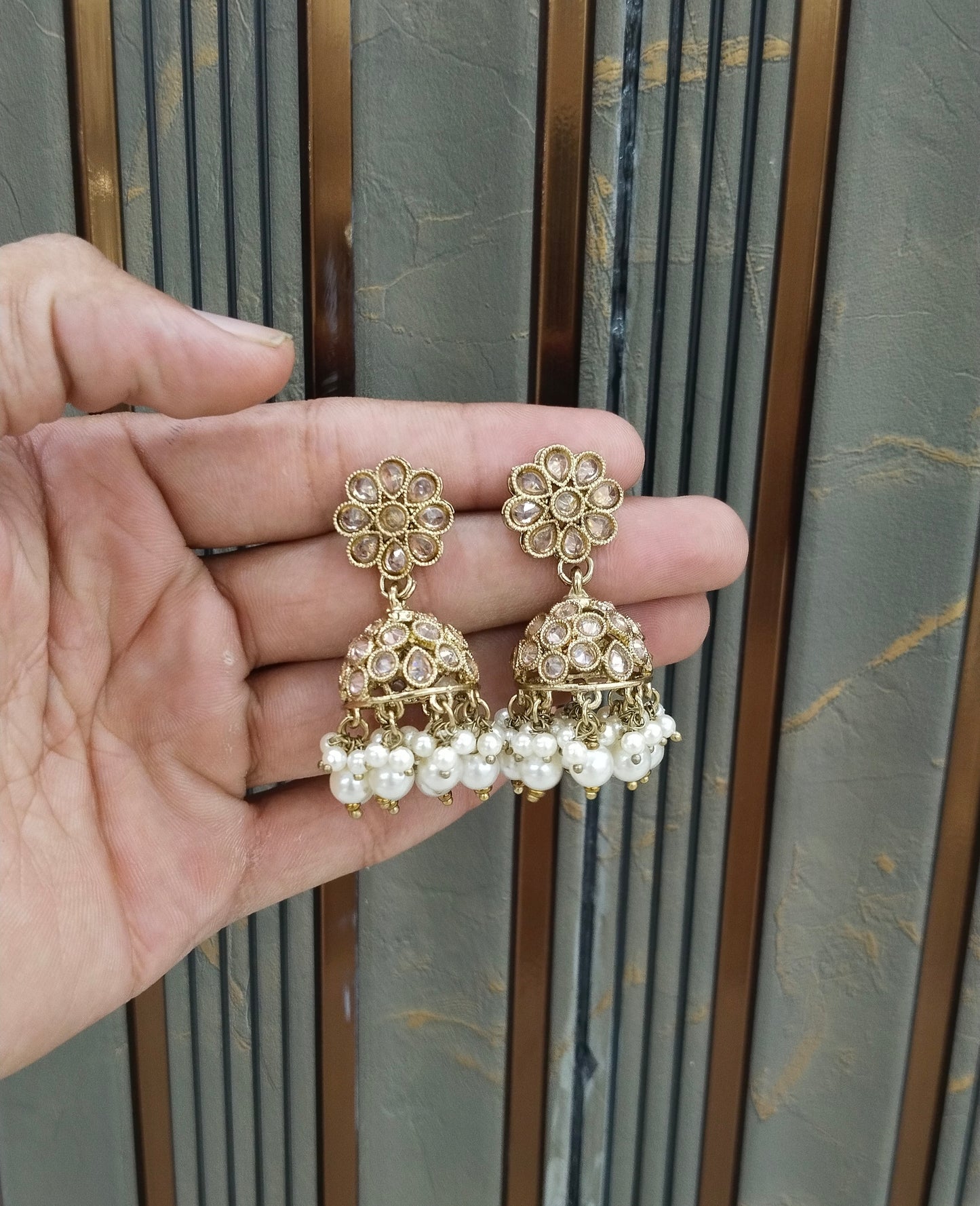 Antique Gold Jhumki Bollywood indian Yarina Earrings