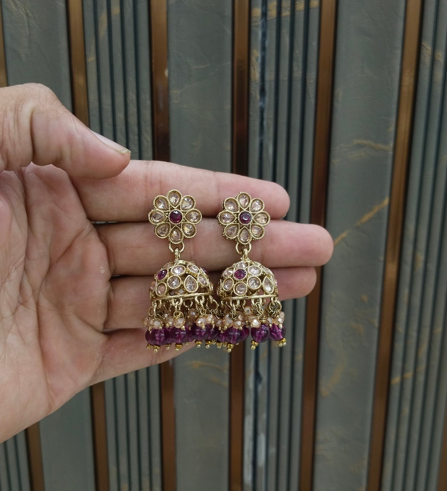 Antique Gold Jhumki Bollywood indian Yarina Earrings