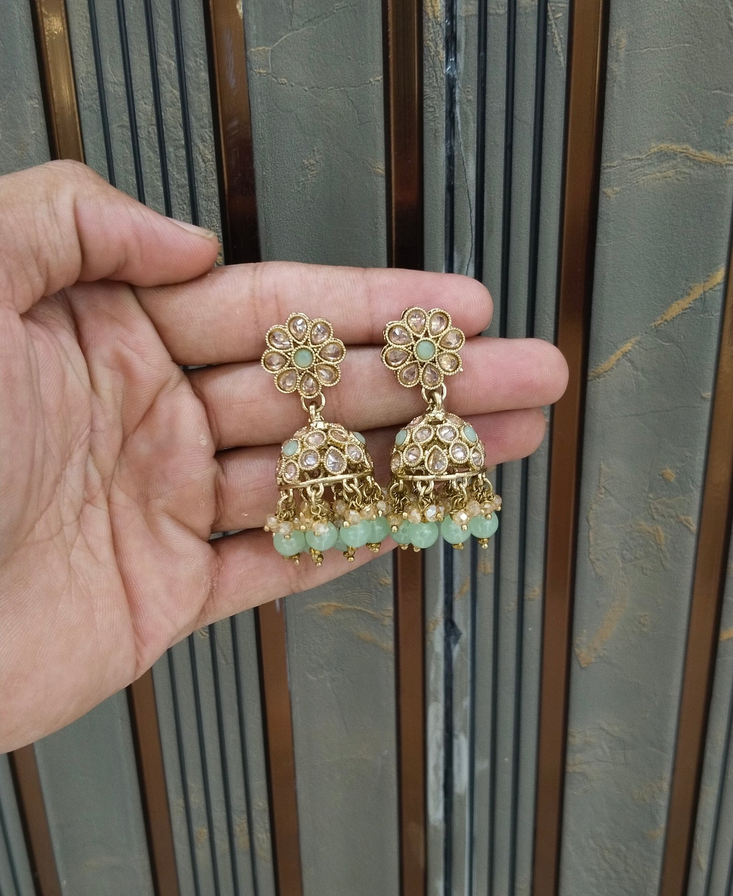 Antique Gold Jhumki Bollywood indian Yarina Earrings