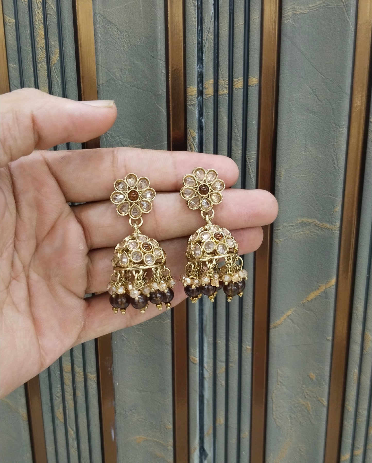 Antique Gold Jhumki Bollywood indian Yarina Earrings