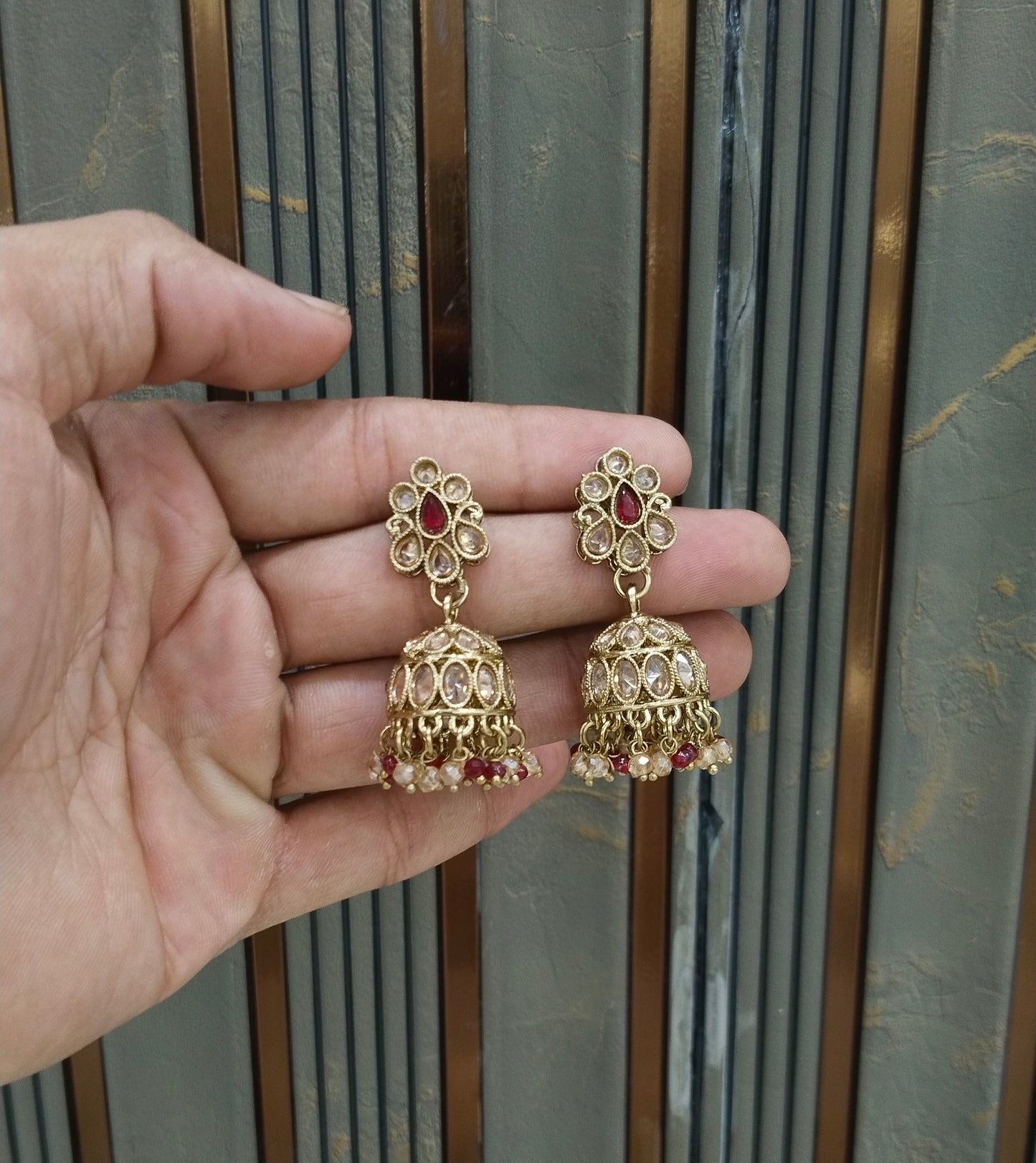 Antique Gold Jhumki Bollywood indian Ramdeep Earrings
