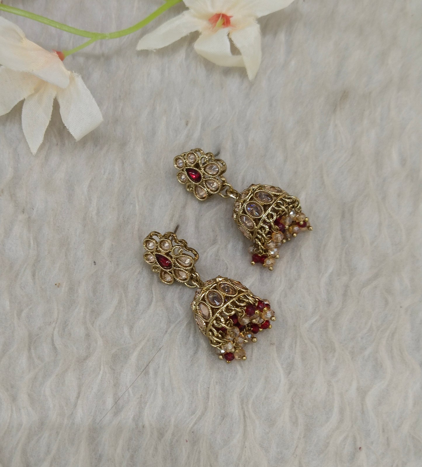 Antique Gold Jhumki Bollywood indian Ramdeep Earrings