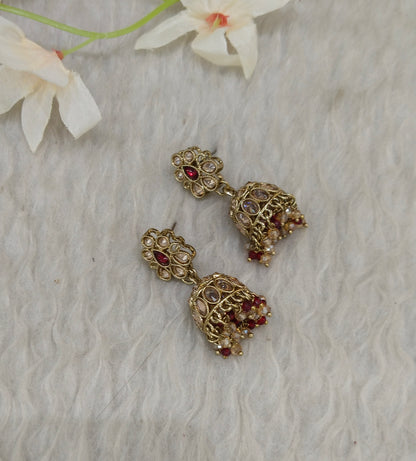 Antique Gold Jhumki Bollywood indian Ramdeep Earrings