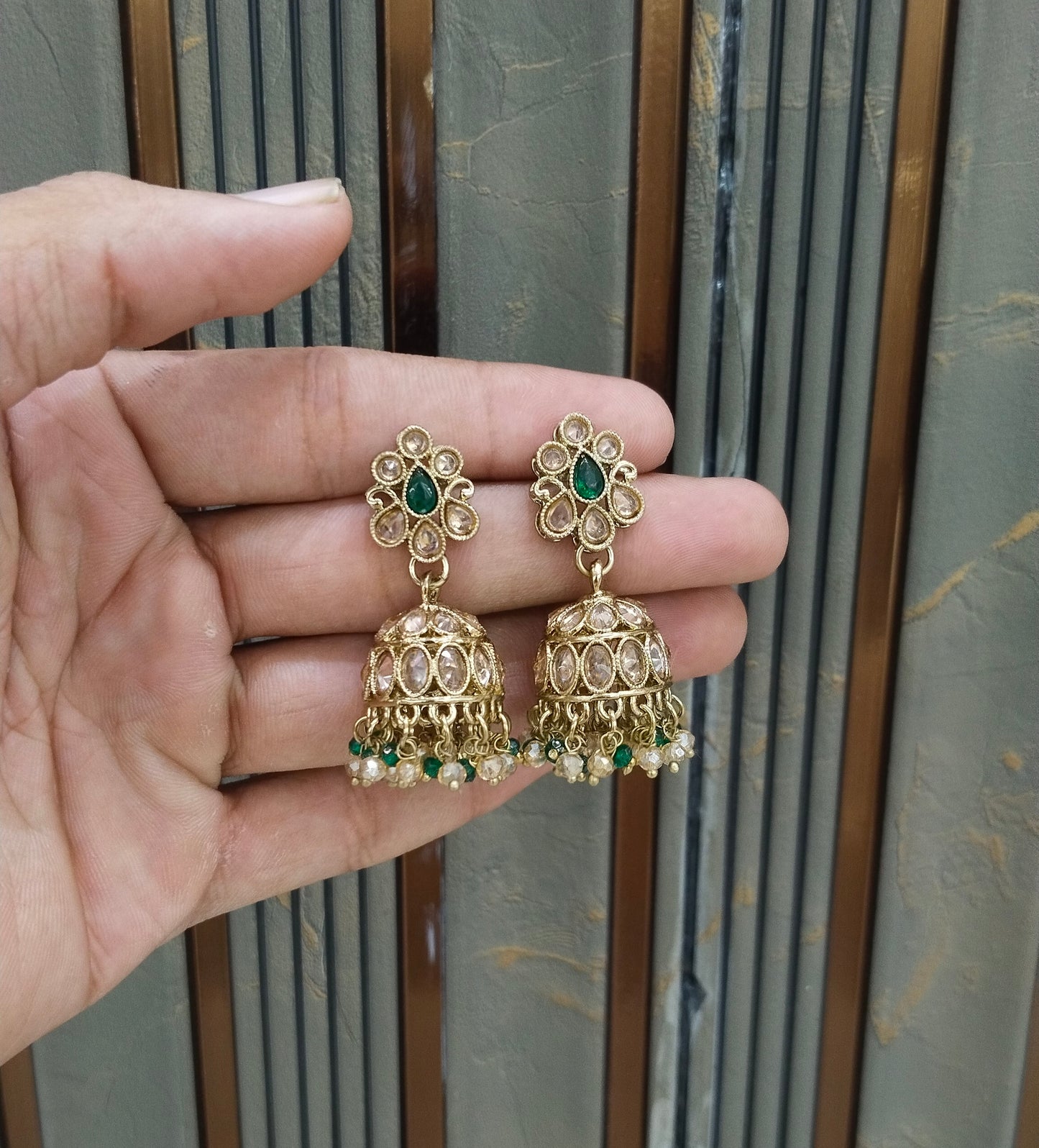 Antique Gold Jhumki Bollywood indian Ramdeep Earrings