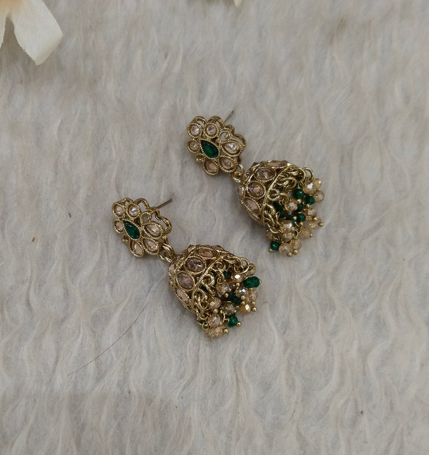 Antique Gold Jhumki Bollywood indian Ramdeep Earrings