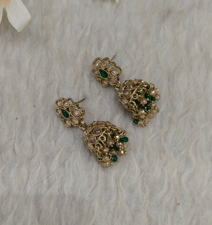 Antique Gold Jhumki Bollywood indian Ramdeep Earrings