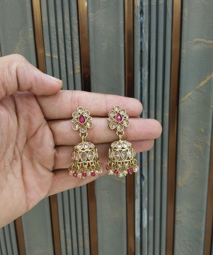 Antique Gold Jhumki Bollywood indian Ramdeep Earrings